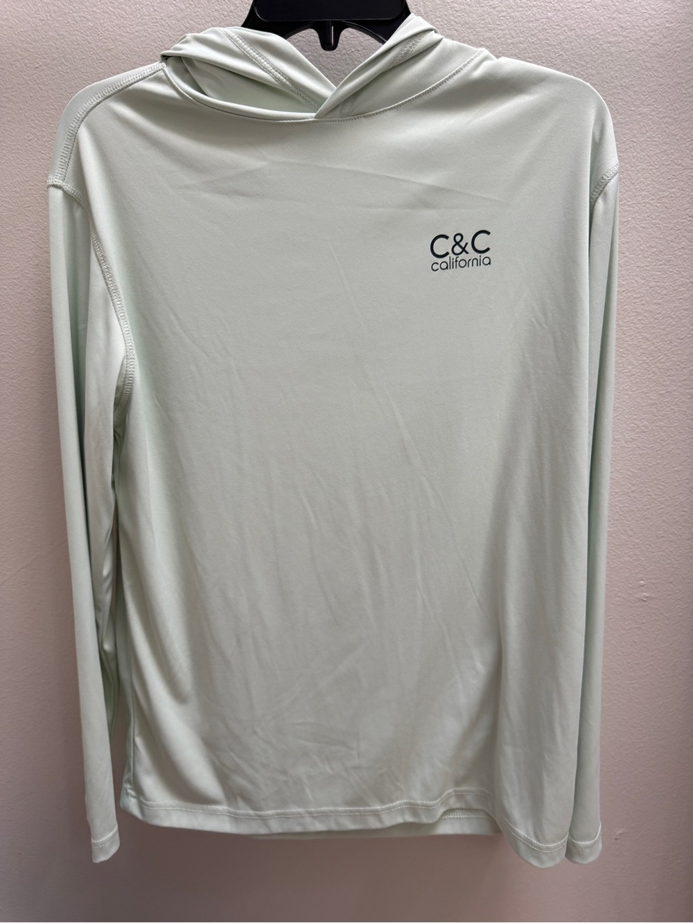 Women’s C&C California Light Green Beach Palm Tree Print Long Sleeve Hoodie Sz M